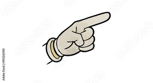 Retro cartoon hand with a glove pointing right, indicating direction on isolated white background