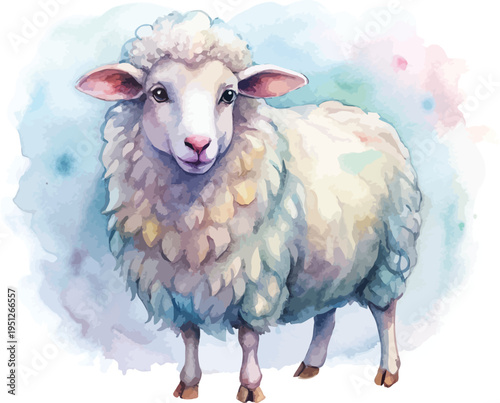 Watercolor Sheep Illustration, Fluffy Farm Animal Clipart, Isolated on White Background