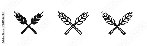Crossed Wheat Ears Icon Set - Agriculture, Harvest, and Grain Food Symbol