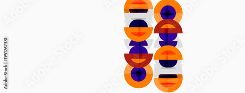 Abstract geometric shapes, vibrant colors, stacked vertically. Orange, purple dominate design, simple composition. Modern aesthetic.