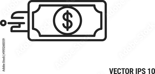 Fast money transfer speeding dollar bill icon