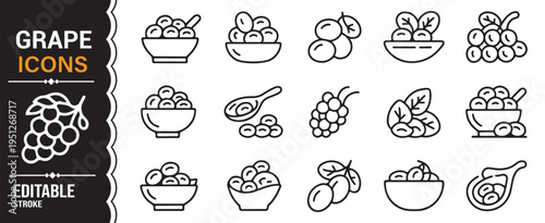 Minimal fruit icons pack for agriculture, nutrition and healthy lifestyle concepts