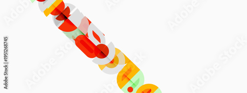 Abstract colorful text composition. Overlapping shapes create dynamic visual effect. Bright hues dominate white background.