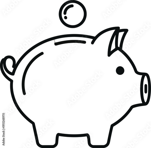 Traditional piggy bank with falling coin