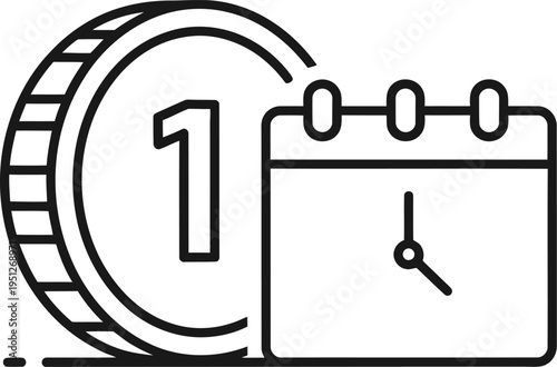 Time management concept with calendar clock and large coin