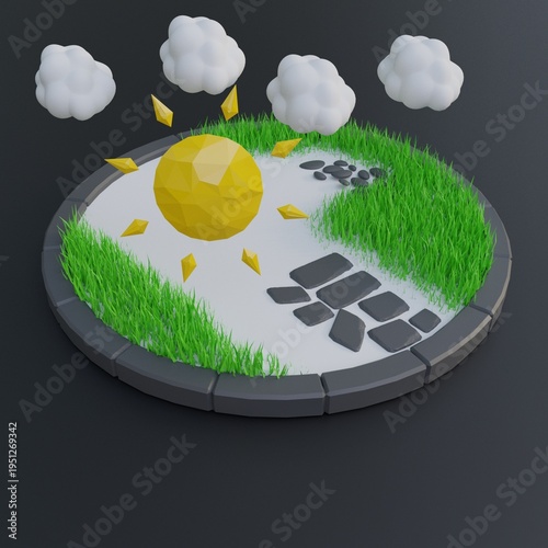 A polygonal world, the magic of contrasts
Sun and clouds in harmony
Abstract nature, the circle of eternity
Artistic balance of light and shadow
Weather geometry, a vivid metaphor
Visual poetry, the c