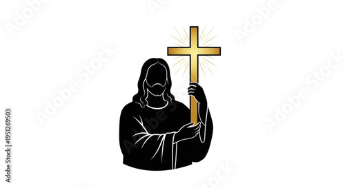 Jesus Christ Silhouette Holding Radiant Golden Cross
