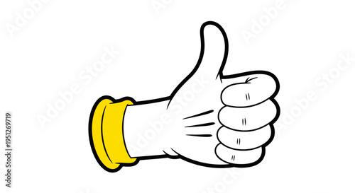 A cartoon hand, white with a yellow cuff, giving a positive thumbs-up gesture on a white background.