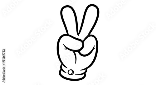Cartoon Hand Showing a Peace or Victory Sign Gesture on an Isolated White Background, Positive and Triumphant