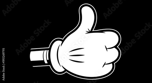 Playful Cartoon Hand in White Glove Showing Thumbs Up Gesture, Isolated Black Background.