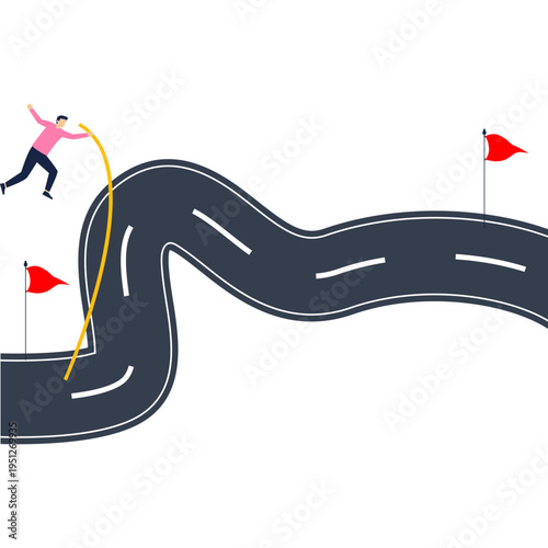 Self-improvement, challenging new goals, overcoming adversity. A merchant pole vaulting to new heights

