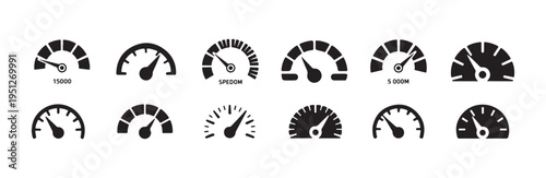 Racing speedometer icons set fast driving indicators dashboard dial symbols for interface design art