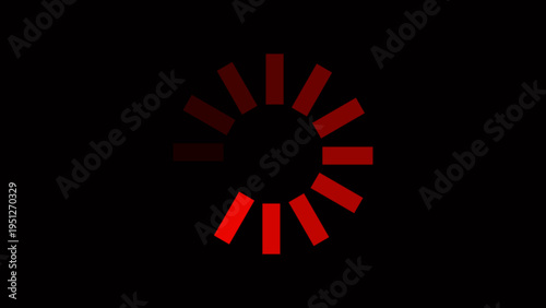 Round download sign isolated on black background. Abstract red circle loading animation. Data loading bar