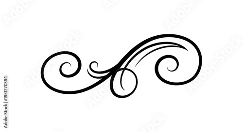 Black and White Line Art Ornamental Flourish Swirl Vector Divider Design Element