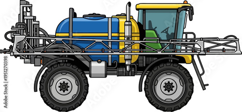 Agricultural crop sprayer parked for farm work
