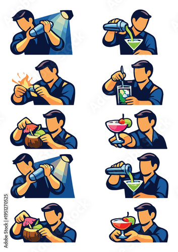 Bartender mixing and serving cocktails at bar counter