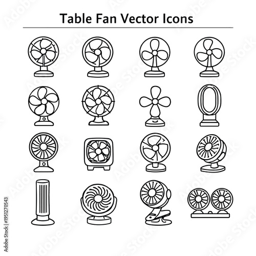 Table Fan Vector Illustration, Electric Desk Fan Icon, Portable Cooling Appliance Design