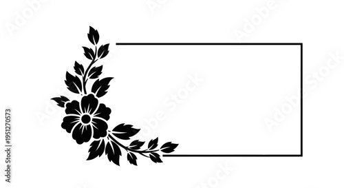 Black floral corner ornament with empty rectangle frame - graphic design