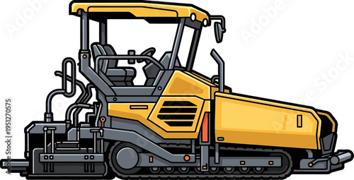 Asphalt paver machine laying new road surface