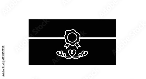Black and white illustration of a gift box with ribbon and hearts