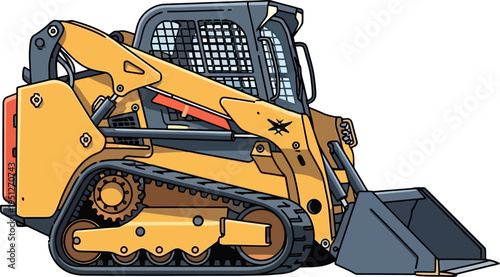 Compact tracked loader excavating dirt at a construction site