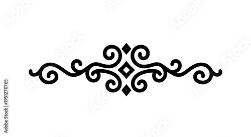 Black  White Line Art Swirl Ornament, Decorative Flourish Design