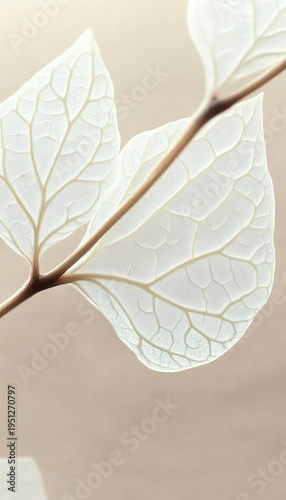 Translucent leaf close-up showcasing intricate vein patterns in soft beige tones of nature