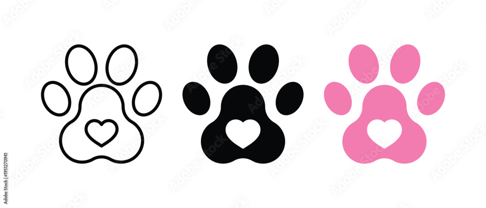Fototapeta premium Heart Paw Print Vector Icon – Pet Love Animal Footprint Care Design Symbol