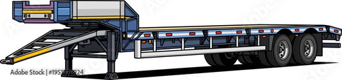 Empty low loader semi trailer for heavy equipment transport