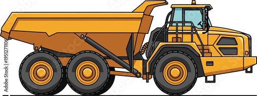 Heavy articulated dump truck hauling earth at a mine