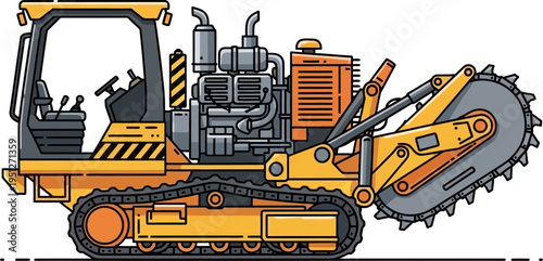 Heavy trenching equipment cutting through hard ground