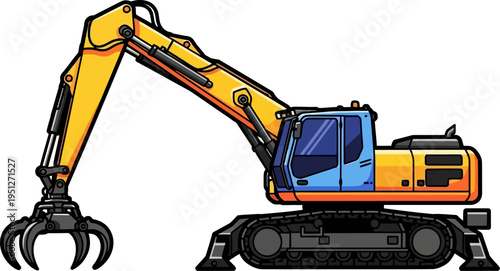 Hydraulic excavator with grapple claw for material handling