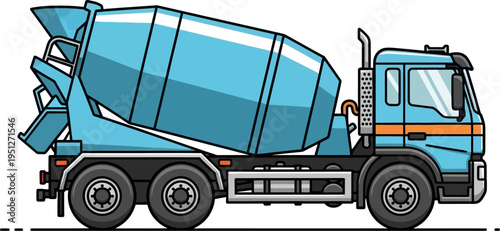 Industrial concrete mixer truck transporting cement to site