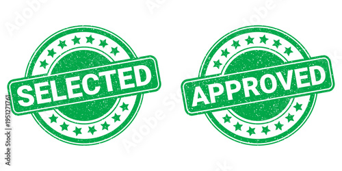 Green Selected Approved Quality Control Stamp Vector Illustration Design.