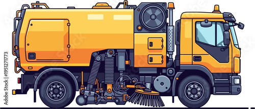 Industrial street sweeper cleaning urban roads and pavements