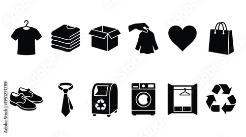 Clothing care and laundry service icons set black vector silhouette