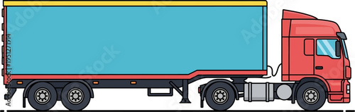 Long haul semi truck with large blue cargo trailer