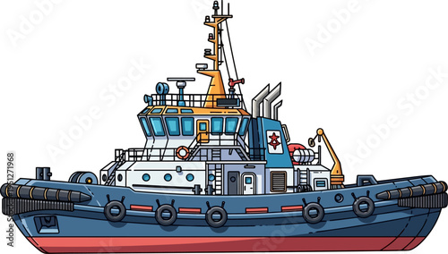 Maritime tugboat vessel navigating through harbor waters