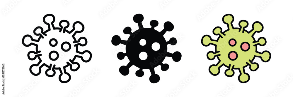 Obraz premium Virus and bacteria icon set, microorganism cell symbol for medical, healthcare, infection and disease concept. Transparent PNG and vector