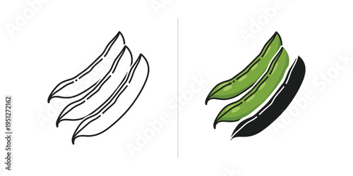 Edamame vector illustration, flat design of green and black soybeans