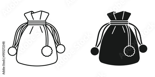drawstring bags with pom poms, vector illustration