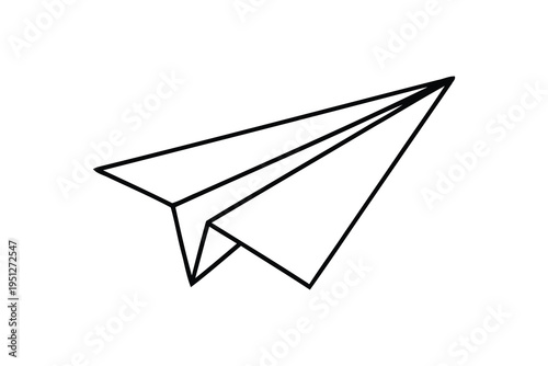 A simple line drawing of a paper airplane soaring through the air, symbolizing freedom and creativity in a minimalist style.