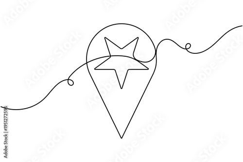 Top rated location pin with star icon continuous one line drawing on white background minimal favorite place symbol outline vector illustration