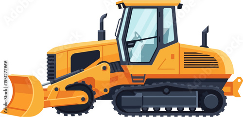 Powerful crawler bulldozer leveling ground for road building