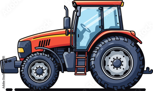 Powerful red farm tractor for field cultivation and plowing