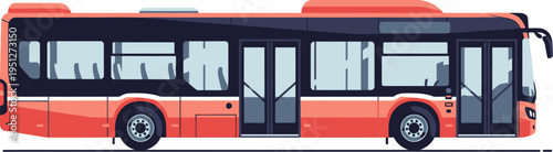 Red city transit bus for urban passenger transportation