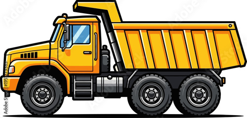 Robust yellow tipper truck for construction material transport