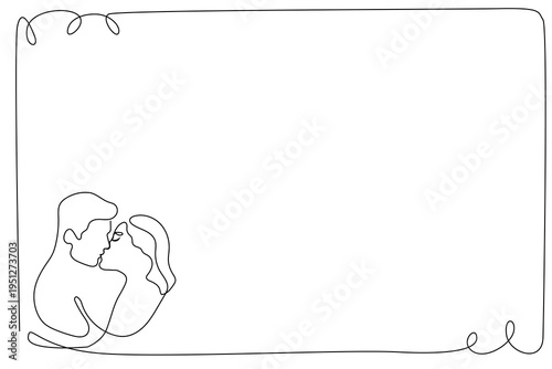 Line Art Kissing Couple Portrait. Romantic Illustration for Wedding Invitation or Valentine Day Greeting Card Design. Love Theme