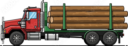 Timber transport truck hauling logs from forest