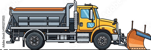 Winter maintenance truck clearing snow with front blade